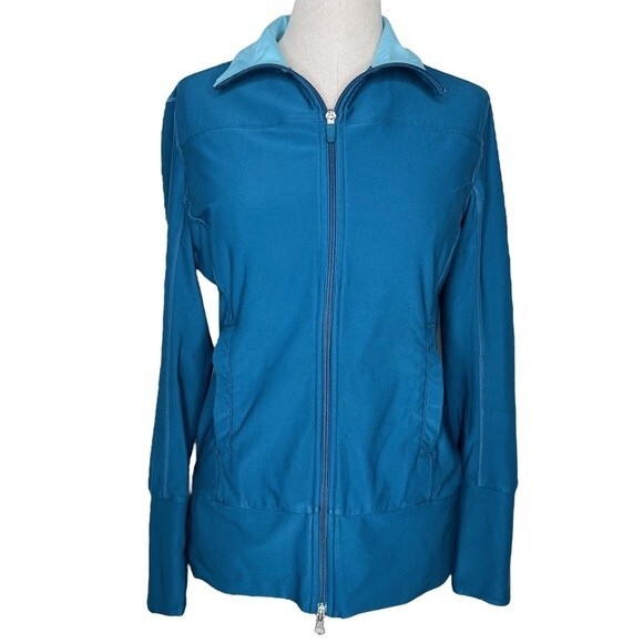 Nike FitDry Full Zip Track Jacket sz M * Long Sleeve Blue Green Aqua Pockets Gym - Picture 1 of 7